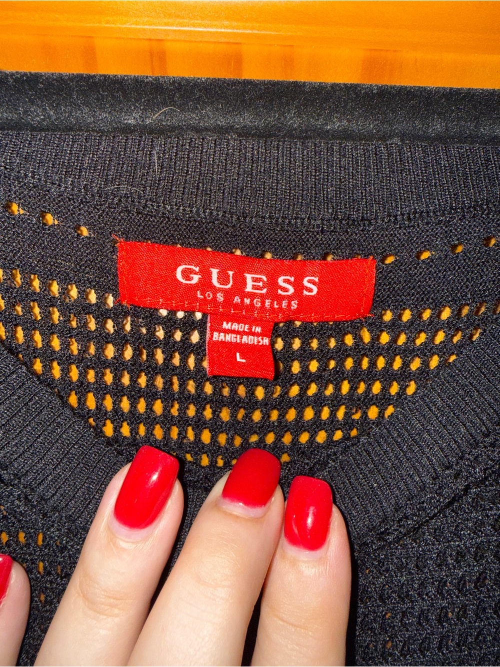 Guess Black Rhinestone Script Knit Top - Picture 2 of 3